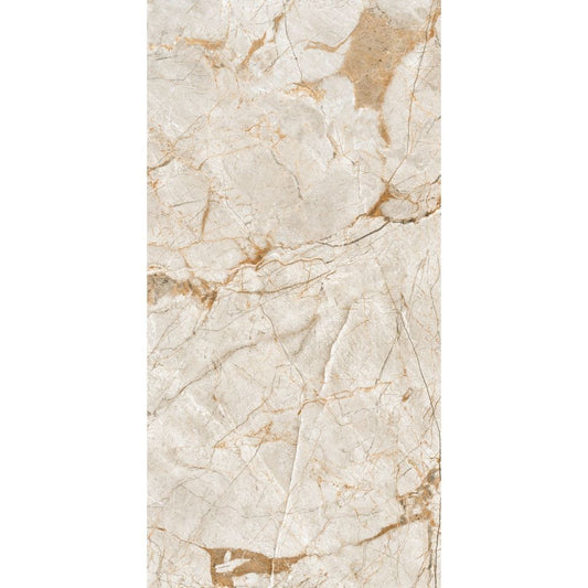 Beige marble tile with brown veins on a white background