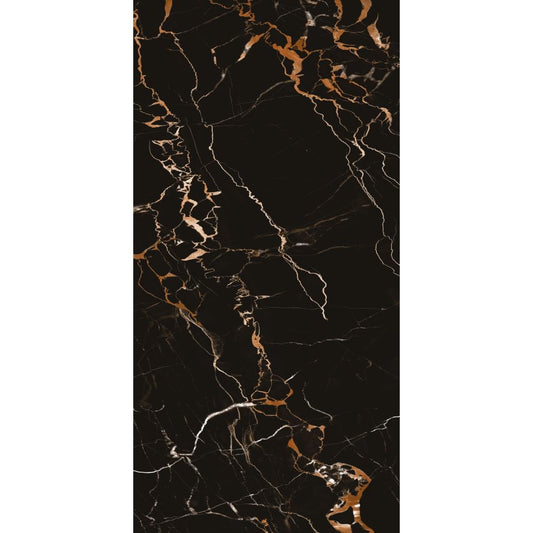 Glossy Black Marble Effect 600x1200mm Floor Tile