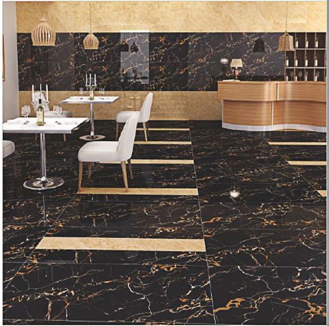 Glossy Black Marble Effect 600x1200mm Floor Tile
