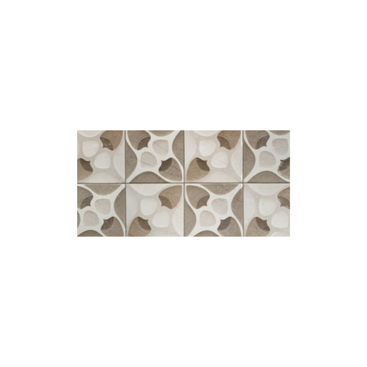 Patterned tiles with a geometric design on a white background