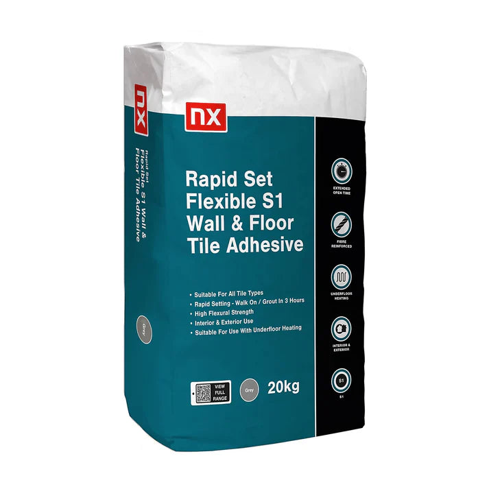 NX S1 Rapid Set Flexible Grey Wall & Floor Tile Adhesive - 20kg