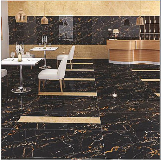 Glossy Black Marble Effect  600x1200mm Floor Tile
