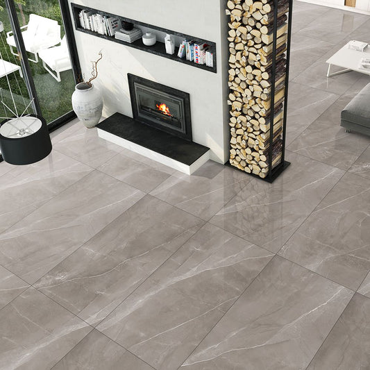Ash Grey Glossy Porcelain Floor Tile 300x600mm – Modern Marble Look