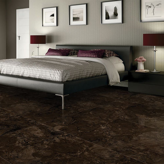Rich Cocoa Brown Glossy Porcelain Floor Tile 600x1200mm – Polished Look