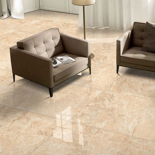 Ivory Cream High Gloss Floor Tile 600x1200mm – Polished Porcelain Marble Effect