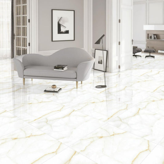 Pearl White Gloss Porcelain Floor Tile 600x600mm – Marble Effect