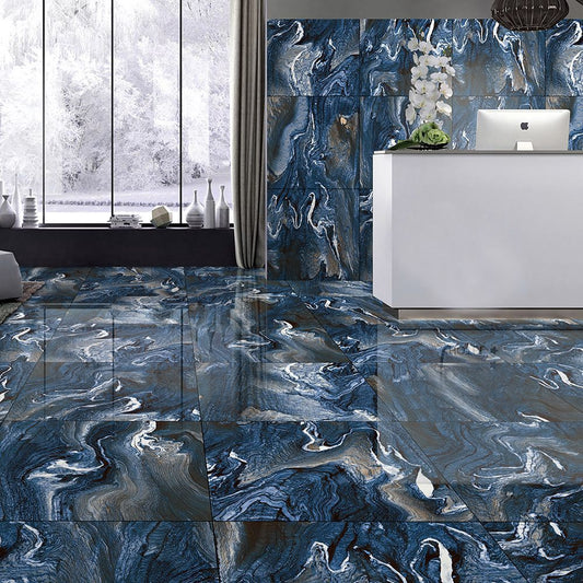 Azul Blue High Gloss Porcelain Floor Tile 600x1200mm – Marble Effect