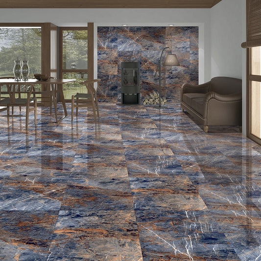 Contemporary Azul Blue High Gloss Porcelain Floor and Wall Tile 600x600mm