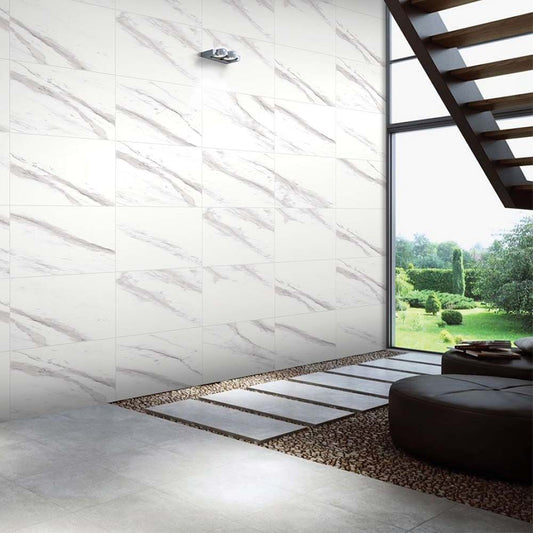 Statuario White Glossy Porcelain Wall Tile 300x600mm – Polished Marble Style
