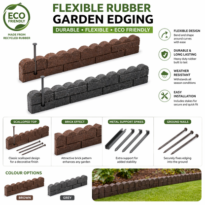Flexible Rubber Garden Edging – Brick Effect Lawn Border 120cm