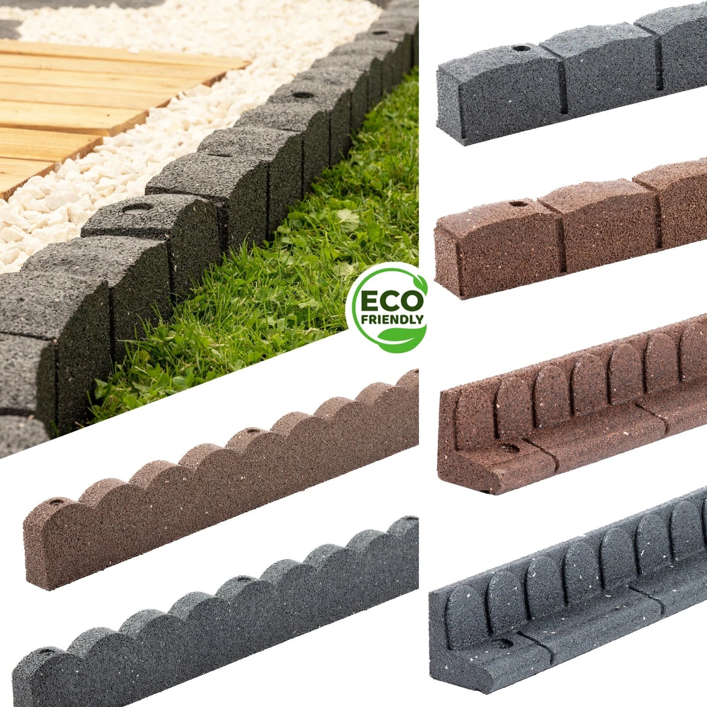 Flexible Rubber Garden Edging – Brick Effect Lawn Border 120cm