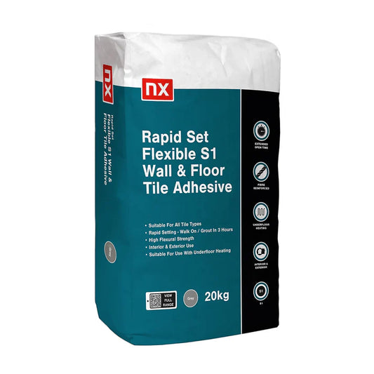NX S1 Rapid Set Flexible Grey Wall & Floor Tile Adhesive - 20kg